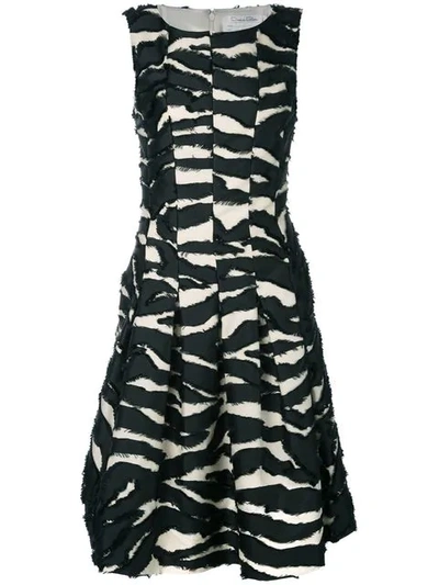 Oscar De La Renta Sleeveless Zebra A-line Cocktail Dress In Blk-ivry