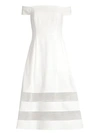 AIDAN MATTOX Shadow Stripe Off-The-Shoulder Crepe A-Line Dress