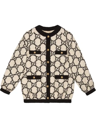 Gucci Gg Oversize Cotton Blend Tweed Jacket In White/black Gg Tweed