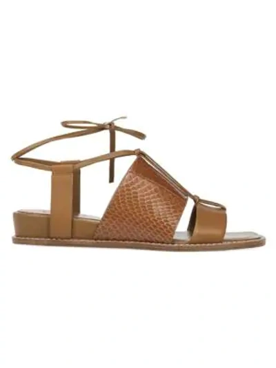 Vince Women's Forster Leather & Watersnake Ankle-wrap Sandals In Hazelnut