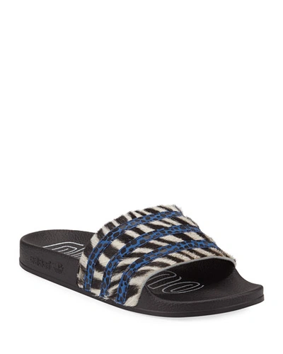 Adidas Originals Adilette Zebra Calf-hair Slide Sandals In Multi
