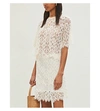 SANDRO EYELASH-TRIM FLORAL-LACE TOP