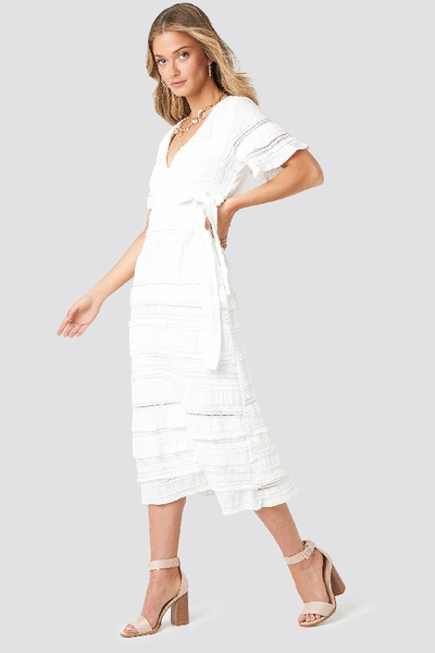 Na-kd Short Sleeve V-neck Lace Dress - White