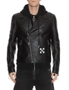 OFF-WHITE OFF-WHITE LEATHER HOODIE BIKER JACKET,10935849