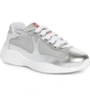 Prada Silver & White Leather & Mesh Sneakers In Silver