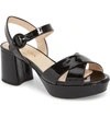 Prada Crossover Strap Sandals In Black Patent