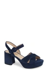 Prada Quarter Strap Platform Sandal In Oltremare Suede