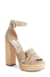 PRADA Cinched Raffia Platform Sandal,1XP57A XZVF 12599