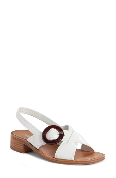 Prada Buckled Glossed-leather Sandals In White