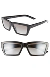 Prada Millennial 57mm Rectangle Sunglasses - Black In Gradient Grey Mirror Silver