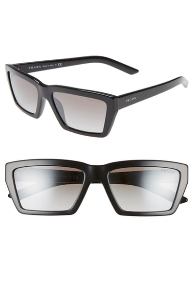Prada Millennial 57mm Rectangle Sunglasses - Black In Gradient Grey Mirror Silver