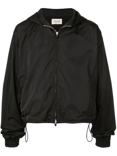 Fear Of God Logo Hooded Nylon  Zip-up Jacket In Black