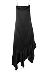 MARQUES' ALMEIDA ASYMMETRIC FRAYED SILK-SATIN MIDI DRESS