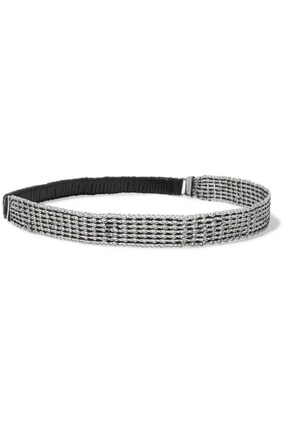 Saint Laurent Chainmail And Faux Leather Headband In Silver
