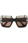 GUCCI Oversized square-frame watersnake-trimmed tortoiseshell acetate sunglasses