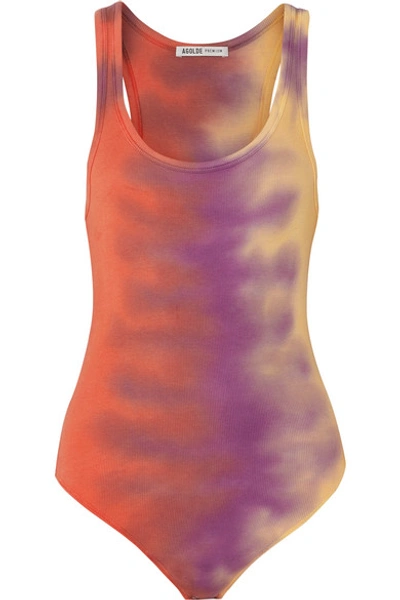 Agolde Tie-dyed Ribbed Stretch-jersey Bodysuit In Pink