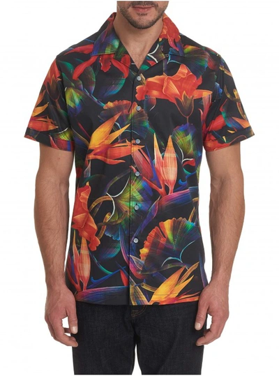 Robert Graham Arora Short-sleeve Tropical Floral Print Classic Fit Shirt In Black