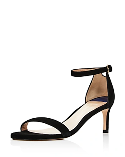 Stuart Weitzman Women's Squarenudist Suede Heel Sandal With Ankle Strap In Black