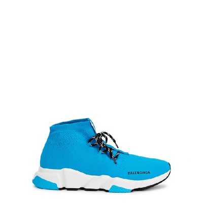 Balenciaga Speed Turquoise Stretch-knit Sneakers In Blue