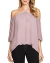 1.state Off The Shoulder Sheer Chiffon Blouse In Desert Mocha