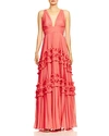 HALSTON HERITAGE PLEATED RUFFLE-TRIMMED GOWN,ESA162202T