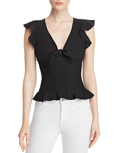 Amanda Uprichard Ember Smocked Ruffle Crop Top In Black