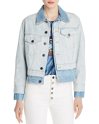 Alice And Olivia Alice + Olivia Two-tone Layered-look Denim Jacket In Spring Personality