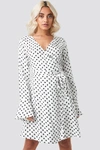 AFJ X NA-KD DOT PRINT WRAP MINI DRESS - WHITE