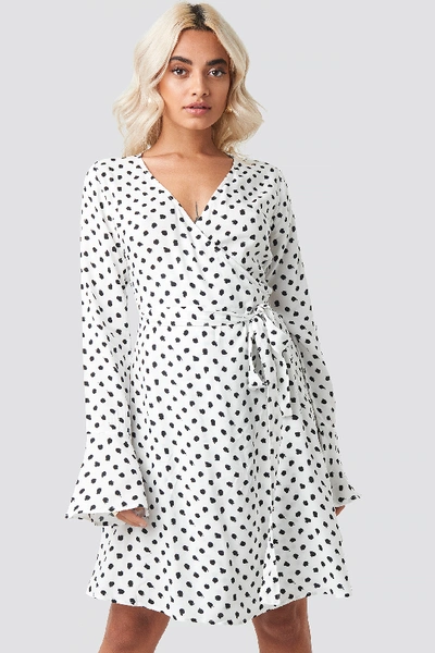 Afj X Na-kd Dot Print Wrap Mini Dress - White In White/black