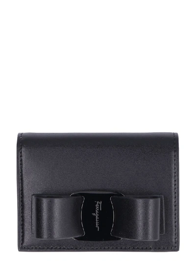Ferragamo Vara Bow Leather Card Holder In Black