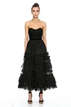 MARCHESA NOTTE BLACK STRAPLESS TEXTURED MIDI DRESS,MN19HM1082B-6