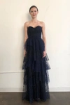 MARCHESA NOTTE STRAPLESS GLITTER TULLE GOWN,MN19HG1068N-7