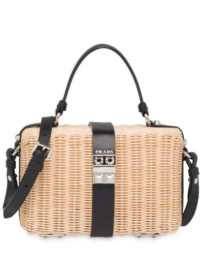 Prada Woven Wicker Basket Crossbody Bag In Neutrals
