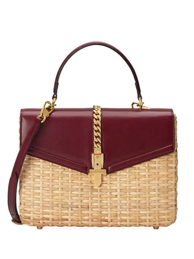 Gucci Sylvie Wicker And Leather Top-handle Bag In Red