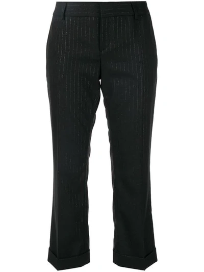 Saint Laurent Cropped Pinstripe Trousers In Black
