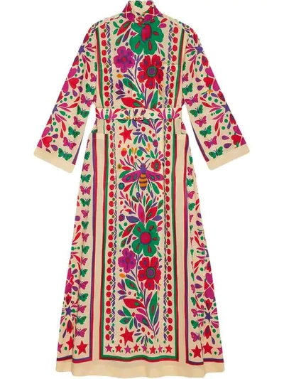 Gucci Star Garden Print Belted Dress In 2191 White