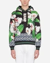 DOLCE & GABBANA COTTON HOODIE WITH ORCHID PRINT