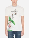 DOLCE & GABBANA COTTON T-SHIRT WITH LOGO AND ORCHID PRINT