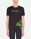 DOLCE & GABBANA COTTON T-SHIRT WITH BIRD OF PARADISE PRINT AND LOGO