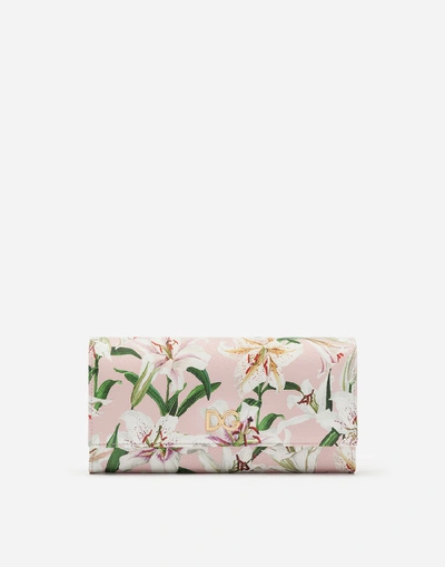 Dolce & Gabbana Continental Wallet In Lily-print Dauphine Calfskin In Neutrals