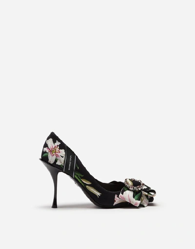 Dolce & Gabbana Lily-print Cady Pumps In Black