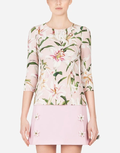 Dolce & Gabbana Lily-print Cady Top In Pink