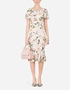 Dolce & Gabbana Lily Print Flutter Sleeve Bodycon Dress In Floral Print