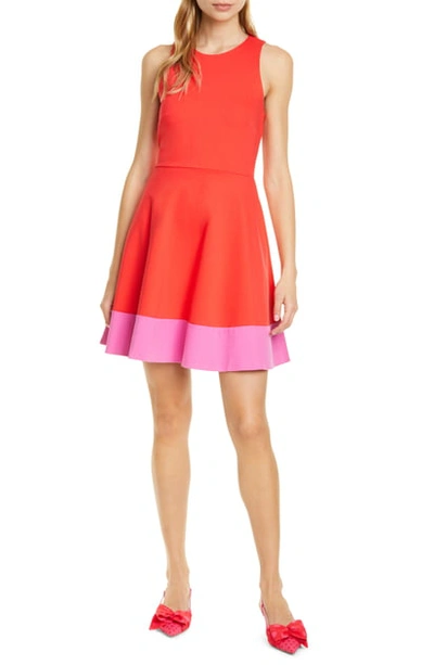 Kate Spade Colorblock Sleeveless A-line Ponte Dress In Zinnia Red