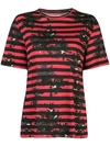 PROENZA SCHOULER STRIPED SPLATTER FLORAL SHORT SLEEVE T-SHIRT