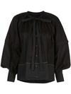 PROENZA SCHOULER L/S GATHERED TOP-COTTON VOILE