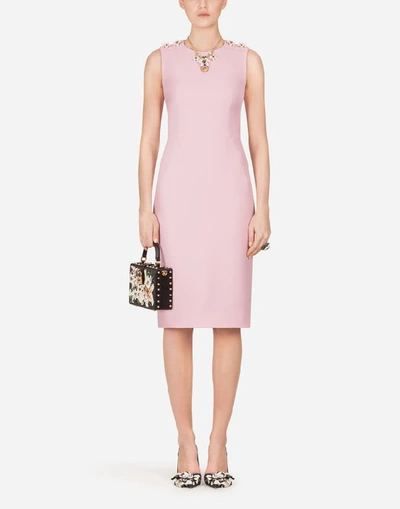 Dolce & Gabbana Double Crepe Midi Dress With Decorative Buttons In Pink