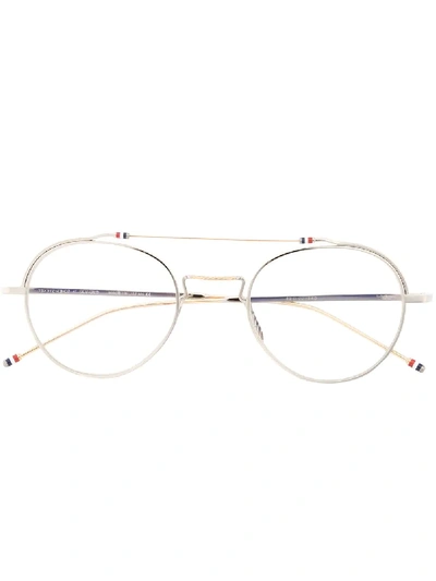 Thom Browne Eyewear Rounded Glasses - Metallic In White