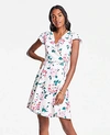 ANN TAYLOR FLORAL CLUSTER FLUTTER SLEEVE WRAP DRESS,506634