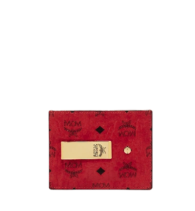 Mcm Money Clip Card Case In Visetos Original In Red | Ruby Red